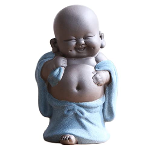 JQQJZLC Kleine niedliche Buddha-Statue aus Keramik, Mönchsfigur, Buddah-Statuen und -Figuren, lachende Buddha-Statue, Mönchsfigur, Feng Shui-Ornamente, klassisches, zartes Keramik-Teezubehör, D von JQQJZLC