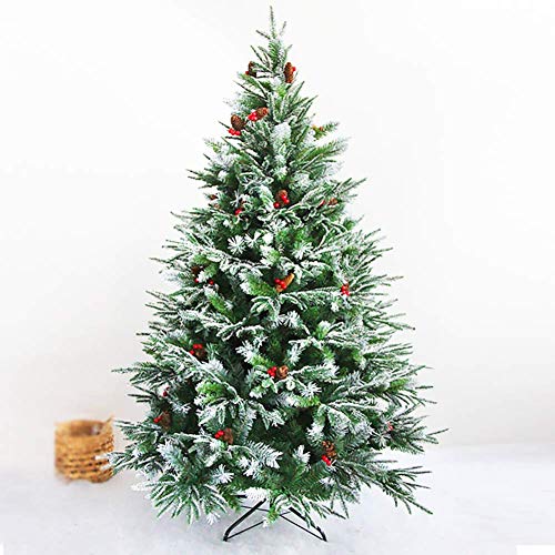 JQQJZLC Künstlicher Weihnachtsbaum unbeleuchtet, PVC-Weihnachtsbaum mit grünen Tannennadeln, gemischte Tannenzapfen, rote Beeren, Premium-Baum mit Schneeeffekt, vollständig unbeleuchtet, E von JQQJZLC