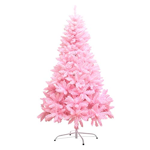 JQQJZLC Material: Rosafarbener Weihnachtsbaum aus PVC, künstliche, aufklappbare Kiefern mit 450 Spitzen und Metallständer, Weihnachtsdekoration – 1,5 m (4,9 Fuß). Das Neue von JQQJZLC