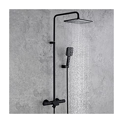 JQQJZLC Regenduschsystem, Messing-Duschhahn-Set, Zweigriff-Dusch-Kombi-Set, wandmontierte Regenmischdusche mit Wasserfall-Wannenauslauf, Handbrause mit 2 Modi, rechteckiger Duschkopf, Chrom (Chrom) von JQQJZLC