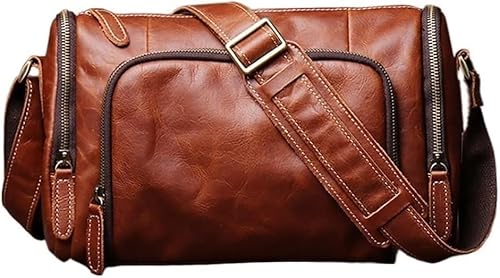 JQQJZLC Vintage Umhängetasche aus echtem Leder für Herren, Schultertasche, Messenger-Tasche für 9,7 Zoll von JQQJZLC