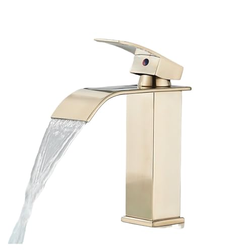 JQQJZLC Waschbecken-Wasserhahn, Einhebelmischer für heißes und kaltes Wasser, Waschbecken-Kran-Wasserhahn, Badezimmer-Waschbecken, Waschbecken-Mischbatterie (Gold mit hoher Bürste) von JQQJZLC