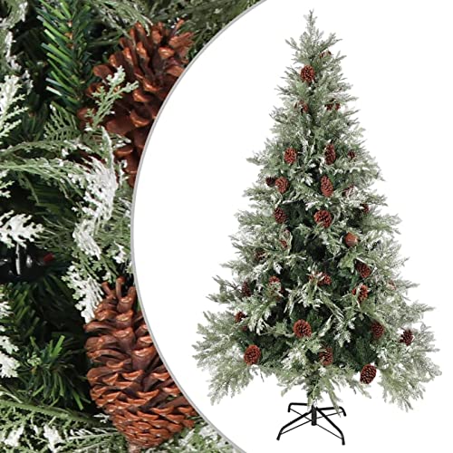 JQQJZLC Weihnachtsbaum Künstlicher Weihnachtsbaum mit Tannenzapfen, Weihnachtsdekoration, Grün und Weiß, 195 cm, PVC und PE. Modisch von JQQJZLC