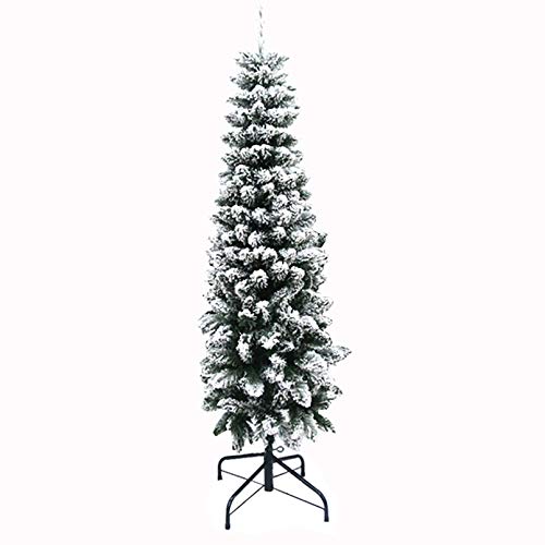 Vorbeleuchteter grüner künstlicher Weihnachtsbaum, schmaler, beflockter, feuerfester PVC-Weihnachtsbaum, aufklappbarer voller Baum mit Metallständer für Weihnachtsdekoration (Weihnachtsbaumgeschenke) von JQQJZLC