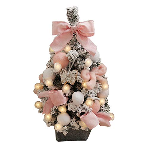 Weihnachtsset – Mini-Weihnachtsbaum in Handarbeit, Weihnachten, fallender Schneebaum, weiß beflockter Tischdekorationsbaum, klassische Dekoration, geeignet für den Einkauf im Homeoffice (Farbe: Rosa, von JQQJZLC