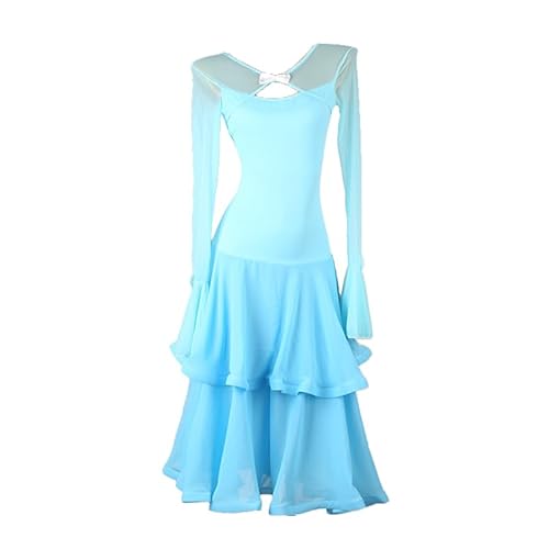 JRUIA Blau,M,Kostüme Für Walzer Tango Aufführungen V Ausschnitt Ballsaal Kleider Für Damen Elegantes Modernes Outfit Für Gesellschaftliche Anlässe Elastische Flamenco Tanzkleidung Für Foxtrott von JRUIA