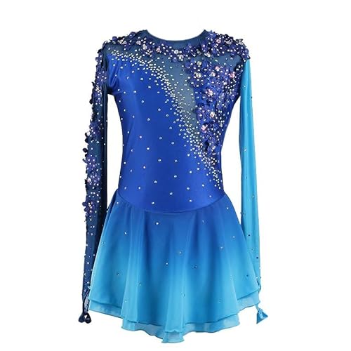 JRUIA Blau,S,Professionelles Eiskunstlauf Kleid Für Mädchen Eislauf Wettkampf Bekleidung Für Damen Gradient Trikot Für Rhythmische Gymnastik Rollrock Lange Ärmel von JRUIA