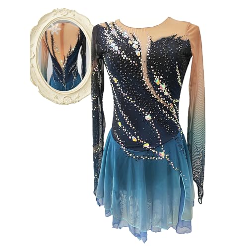 JRUIA Eiskunstlauf Kleid Für Damen Eislaufbekleidung Für Mädchen Dunkelblaues Halo Färben Elastizität Professionelle Wettkampf Skating Bekleidung Kristall Warmes Langarmshirt,Blau,XXL JRUIA Eiskunstlauf Kleid Für Damen Eislaufbekleidung Für Mädchen Dunkelblaues Halo Färben Elastizität Professionelle Wettkampf Skating Bekleidung Kristall Warmes Langarmshirt,Blau,XXL von JRUIA