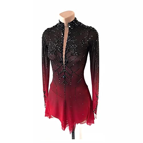 JRUIA Eiskunstlaufkleid Eislaufkleid Für Mädchen Schwarz Rote Halo Färbung Professionelle Wettkampf Eislaufbekleidung Mit Hoher Elastizität Kristall/Strass Lange Ärmel,Schwarz,XL von JRUIA