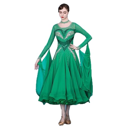 JRUIA Grün,One Size,Nationales Standard Tanzkleid Für Damen Luxuriöse Ballsaal Tanzkleider Tanzkleidung Für Tango Salsa Wettkämpfe Walzer Flamenco Auftrittskostüm Mit Strasssteinen von JRUIA