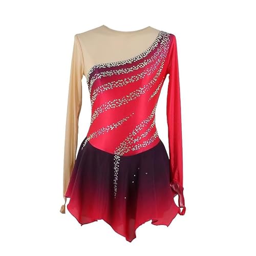 JRUIA Mädchen' Skating Wettbewerbskleider Schwarzes Roter Halofärben Professionelle Figur Skating Wear Mit Strass Rhythmische Gymnastik Trikots Für Frauen Lange Ärmel,Rot,11/13 von JRUIA