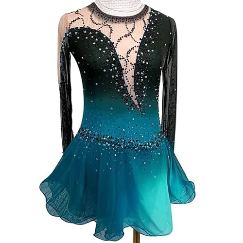 JRUIA Mode Mädchen Eiskunstlauf Wettbewerb Kleid Frauen Gradient Rhythmische Gymnastik Trikots Langärmliges Eislauf Performance Kostüm Mit Strass,B,11_13Years von JRUIA