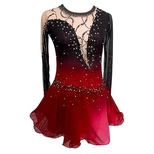 JRUIA Professionelle Eislaufkleider Von Mädchen Schwarzes Roter Halofärben Figur Skating Wettbewerbsbekleidung Strass Frauen Tanz Rhythmische Gymnastik Trikots,A,5_8Years von JRUIA