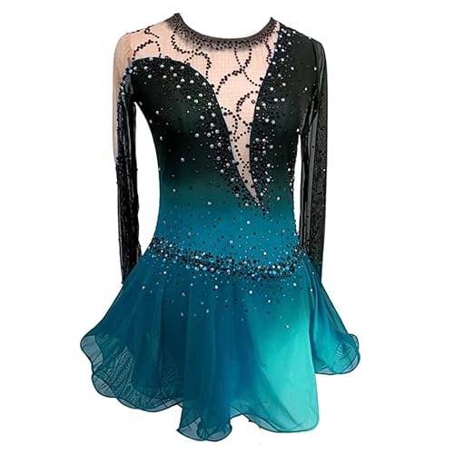 JRUIA Professionelle Eislaufkleider Von Mädchen Schwarzes Roter Halofärben Figur Skating Wettbewerbsbekleidung Strass Frauen Tanz Rhythmische Gymnastik Trikots,B,XXXL von JRUIA