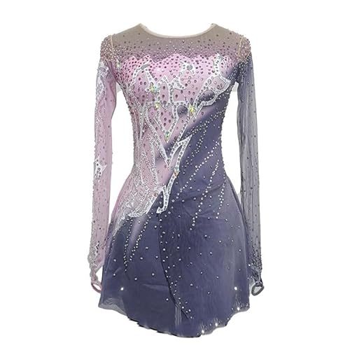 JRUIA Professionelles Eiskunstlauf Wettkampf Tanzkleid Grau Rosa Halo Färbung Outdoor Eislaufrock Für Damen Trikots Für Rhythmische Sportgymnastik Für Mädchen,A,M von JRUIA