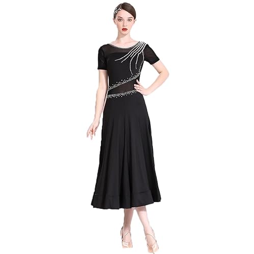 JRUIA Schwarz,L,Nationales Standard Tanzkleid Kurzärmeliges Ballsaal Tanzkleid Für Damen Dehnbares Elegantes Bankett Tango Walzer Aufführungskostüm JRUIA Schwarz,L,Nationales Standard Tanzkleid Kurzärmeliges Ballsaal Tanzkleid Für Damen Dehnbares Elegantes Bankett Tango Walzer Aufführungskostüm von JRUIA
