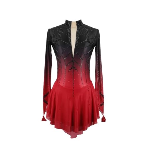 JRUIA Schwarz,S,Professionelles Eiskunstlauf Wettkampf Kleid Für Damen Schwarz Rote Halo Färbung Rollschuhe Rock Für Mädchen Gymnastikanzug von JRUIA