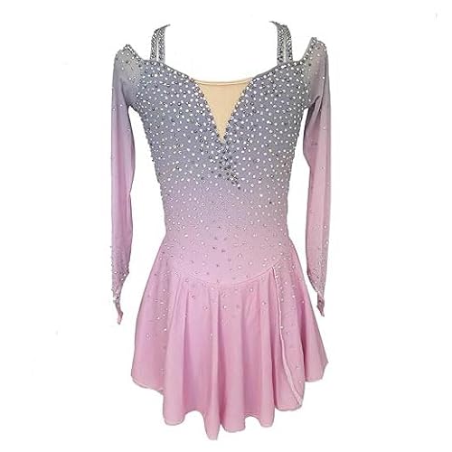 JRUIA Skating Kostüm Der Dame Handgefertigtes Strass Mädchen Tanzen Figur Skating Kleider Rollereis Künstlerischer Trikotrock Gymnastik Aktivkleidung Modeverlauf,Rosa,15/16 von JRUIA