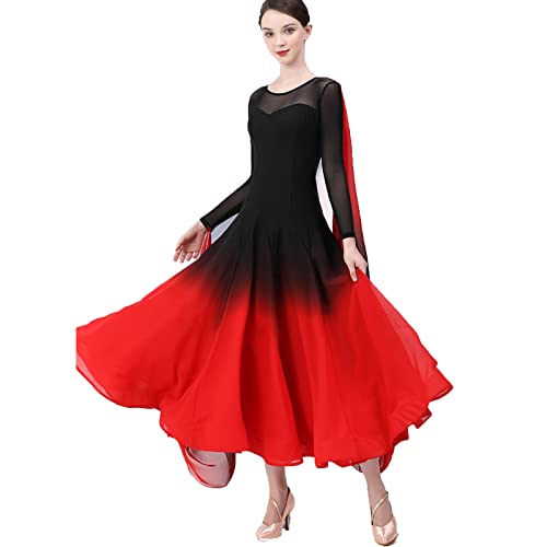 JRUIA Standard Ballsaal Kleider Für Frauen Mesh Flamenco Walzer Performance Tanz Outfit Modernes Tango Trainings Tanzkostüm Große Schaukel Langer Elastischer Salsa Rock Farbverlauf,Rot,M JRUIA Standard Ballsaal Kleider Für Frauen Mesh Flamenco Walzer Performance Tanz Outfit Modernes Tango Trainings Tanzkostüm Große Schaukel Langer Elastischer Salsa Rock Farbverlauf,Rot,M von JRUIA