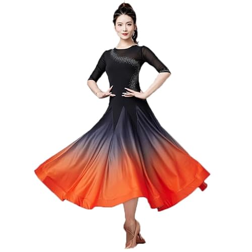 JRUIA Standard Ballsaal Tanz Kleider Für Damen Mittel Ärmeliges Walzer Flamenco Performance Kostüm Verlaufsfarbe Elastische Foxtrott-Tango Übungskleidung,Orange,3XL JRUIA Standard Ballsaal Tanz Kleider Für Damen Mittel Ärmeliges Walzer Flamenco Performance Kostüm Verlaufsfarbe Elastische Foxtrott-Tango Übungskleidung,Orange,3XL von JRUIA