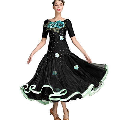 JRUIA Stickerei Nationale Standard Tanzkleider Für Frauen Kurzärmliges Walzer Tango Performance Kostüm High-End Ballroom Competition Dancewear Big Swing Kleidung,Schwarz,XXL JRUIA Stickerei Nationale Standard Tanzkleider Für Frauen Kurzärmliges Walzer Tango Performance Kostüm High-End Ballroom Competition Dancewear Big Swing Kleidung,Schwarz,XXL von JRUIA