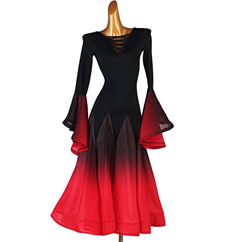 JRUIA Turnierkleider Für Gesellschaftstanz Mit V Ausschnitt Trompetenärmel Tango Leistung Tanz Outfit Flamenco Wettbewerbskostüm Mit Farbverlauf Tanzrock Für Soziale Partys,E,M JRUIA Turnierkleider Für Gesellschaftstanz Mit V Ausschnitt Trompetenärmel Tango Leistung Tanz Outfit Flamenco Wettbewerbskostüm Mit Farbverlauf Tanzrock Für Soziale Partys,E,M von JRUIA