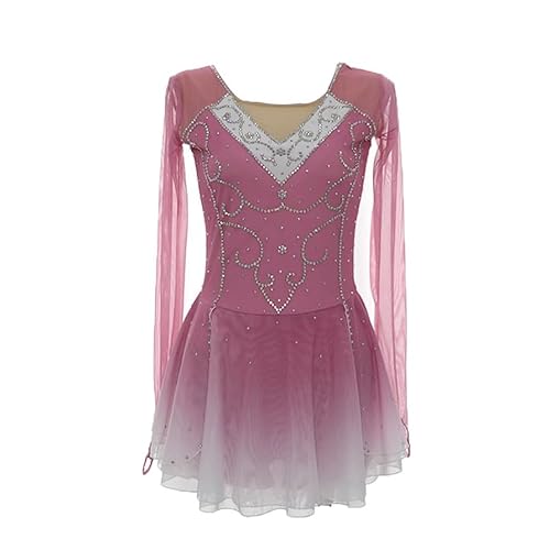 JRUIA Wettkampfkleid Für Eiskunstlauf Für Damen Eislauf Leistung Kostüm Für Mädchen Outdoor Rollschuhbekleidung Langärmlige Gymnastikanzüge,Rosa,L von JRUIA