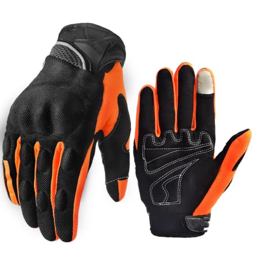 JRZDFXS Motorradhandschuhe, Sommer, atmungsaktiv, Netzstoff, Motocross-Handschuhe, Touchscreen, Motocross-Vollfinger-Handschuhe (1-Orange, M) von JRZDFXS