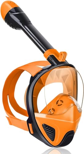 JRing Schnorchelmaske mit freiem Atmungssystem, 180° Panoramablick, Vollgesichtstauchmaske, abnehmbare Action-Kamerahalterung, mit Anti-Beschlag- und Anti-Leck-Schnorchelmaske von JRing