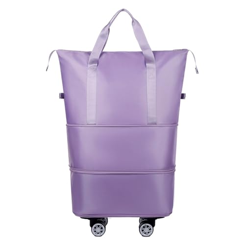 JSGHGDF Faltbare Reisetasche mit großer Kapazität mit abnehmbaren Rädern, wasserdicht, erweiterbar, Rollgepäcktasche für Sport und, hellviolett, M, Gepäck-Set von JSGHGDF