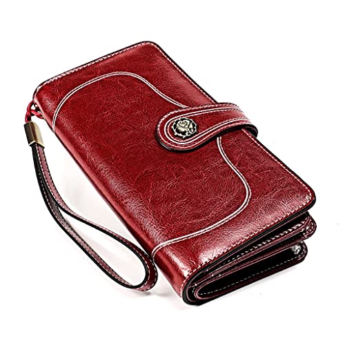 JSGHGDF Handtasche aus echtem Leder, dreifach gefaltet, große Kapazität, Kreditkartenhalter, Clutch, Geldbörse, dreifach gefaltet, Retro, Handtasche, Schwarz von JSGHGDF