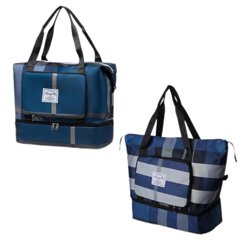 JSGHGDF Reisetasche, faltbar, Sport, Schultertasche, Übernachtungstasche, große Kapazität, Trocken- und Nass-Trennung für, blau, M, Gepäck-Set von JSGHGDF