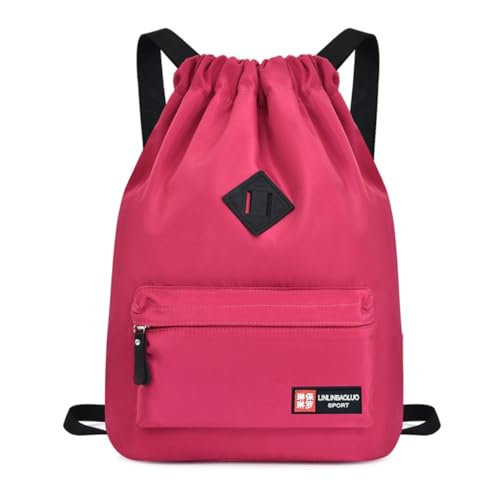 JSGHGDF Rucksack mit Kordelzug, Sporttasche, Turnbeutel, große Kapazität, Fahrradrucksack, wasserabweisend, Reiserucksack für Damen und Herren, rosarot von JSGHGDF