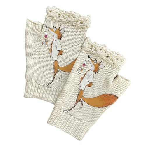 JSGHGDF Winter-Strickhandschuhe mit Cartoon-Trink-Füchsen, halbe Finger-Handschuhe, dick, Outdoor, Radfahren, Skifahren, hält warm von JSGHGDF