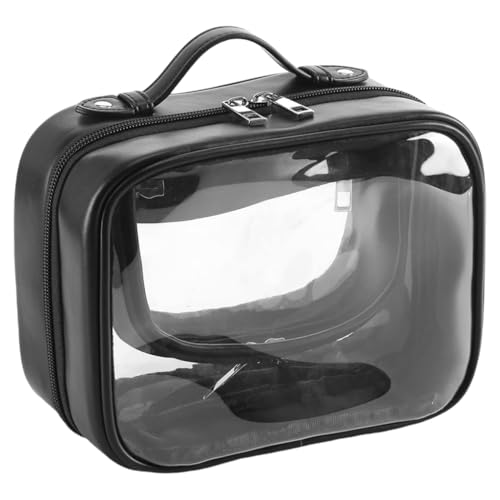 Transparente Make-up-Tasche aus PVC, großes Fassungsvermögen, Reise-Kosmetikkoffer mit Reißverschlüssen, doppellagiger Kulturbeutel, Schwarz von JSGHGDF