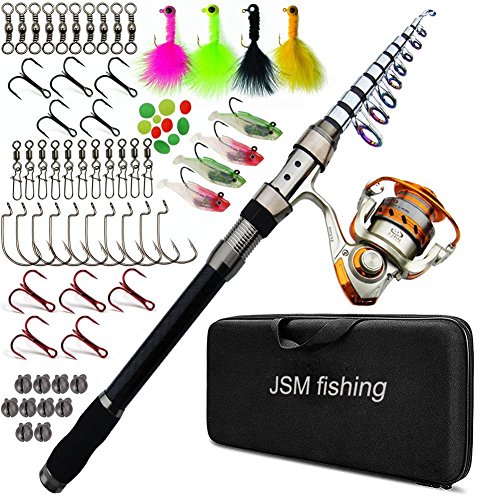 JSHANMEI Spinnrute und Angelrolle Combos Angeltasche Tragetasche Tragbare Teleskop-Angelrute mit Spule Combo Meer Angeln Salzwasser Süßwasser Angelrute Set (2,7 m komplettes Set) von JSHANMEI