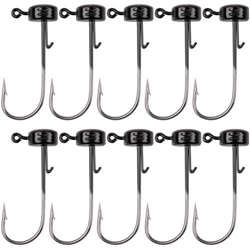 JSHANMEI Ned Rig-Haken, Hartstahl, Nadelspitze, Pilzjigköpfe für Barsch, Forelle, Crappie, Zander, Schwarz, 10 Stück JSHANMEI Ned Rig-Haken, Hartstahl, Nadelspitze, Pilzjigköpfe für Barsch, Forelle, Crappie, Zander, Schwarz, 10 Stück von JSHANMEI