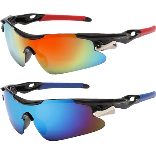 JSTHHTT 2 Stück Sport Sonnenbrille Sportbrille, Fahrradbrille Winddicht, Schnelle Brille, Schnelle Brille Rave, Radfahrer Brille für Herren Damen UV400 Schutz für Outdooraktivitäten Radfahren Laufen JSTHHTT 2 Stück Sport Sonnenbrille Sportbrille, Fahrradbrille Winddicht, Schnelle Brille, Schnelle Brille Rave, Radfahrer Brille für Herren Damen UV400 Schutz für Outdooraktivitäten Radfahren Laufen von JSTHHTT