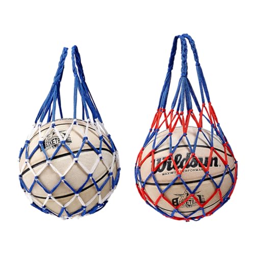 JTKREW 2 Stück Ballnetz für Fußball und Basketball - Tragbare Netztasche mit Haltegriffen für 1 Ball - Hohe Dicke und Strapazierfähigkeit von JTKREW