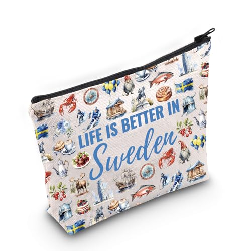 Kosmetiktasche mit Schweden-Souvenir, Motiv: "Life is Better in Sweden", Geschenk für Schweden-Liebhaber, In Sweden Bag EU, Kosmetiktasche mit Aufdruck von JTOUK