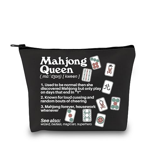 Mahjong Themed Geschenk Mahjong Queen Definition Reißverschluss Beutel Mahjong Zubehör Tasche Glücksspiel Aufbewahrungstasche für Mahjong Spieler, Mahjong Königin Schwarz EU, Kosmetiktasche mit Druck von JTOUK