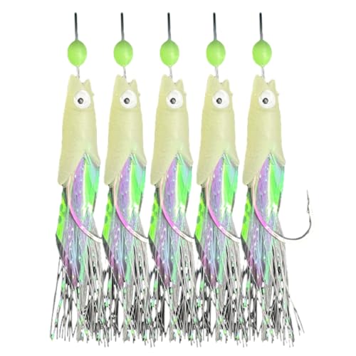 JTQYFI 5Pcs Licht Angeln Rig Angeln Lockt Köder Rig Fisch Haut Meer Rig Leuchtet Angelhaken Angelhaken Für Salz/süßwasser von JTQYFI