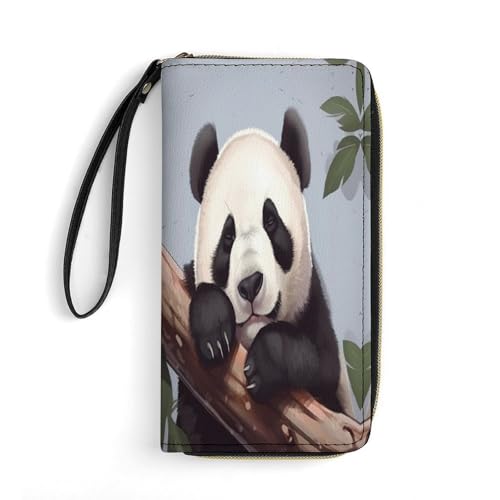 JTREHY Damen-Geldbörse, niedlicher Panda-Druck, PU, großes Fassungsvermögen, mit Handgelenkschlaufe und Reißverschluss, niedlicher Panda, 19,7 x 10,5 cm, Panda, 19.7x10.5cm von JTREHY