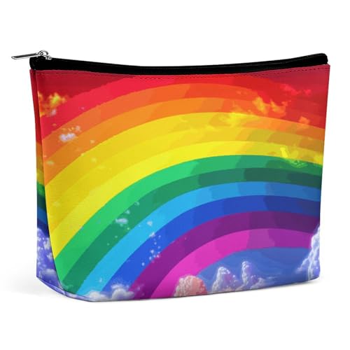 JTREHY Damen-Kosmetiktasche, Regenbogen-Druck, großes Fassungsvermögen, tragbar, mit Reißverschluss, Kulturbeutel, Aufbewahrungstasche, wasserdicht, Reisebrieftasche für Damen und Mädchen, Regenbogen, von JTREHY