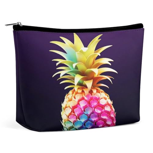 JTREHY Kosmetiktasche für Damen, buntes Ananas, bedruckt, großes Fassungsvermögen, tragbar, mit Reißverschluss, Kulturbeutel, Aufbewahrungstasche, wasserdichte Reisebrieftasche für Damen und Mädchen, von JTREHY