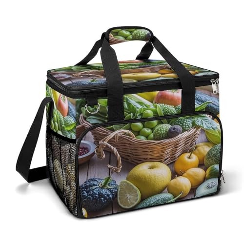 Isolierte wiederverwendbare Lunchtasche, mit frischem Obstdruck, tragbare Kühltasche, auslaufsicher, weiche Kühltruhe mit verstellbarem Riemen von JTREWBV