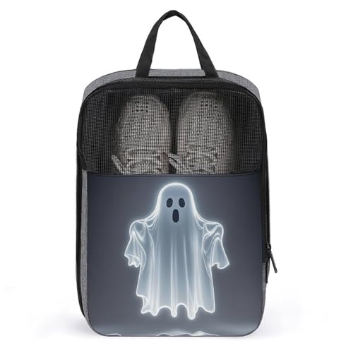 Tragbare Reise-Schuhtasche, Schwarz und Halloween-Geister-Druck, Belüftung, Schuhverpackung, Aufbewahrungs-Organizer mit Reißverschluss, grau, Einheitsgröße, Schuhbeutel von JTREWBV