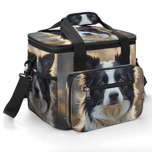 Weiche Kühltasche, isolierte Tasche, niedlicher Border Collie-Druck, auslaufsicher, tragbar, weiche Kühltruhe mit verstellbarem Schultergurt von JTREWBV