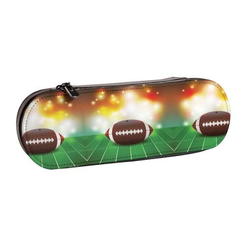 JUANYQME American Football Ball auf Gras Sport Druck Leder Federmäppchen Einzigartiges Druckdesign, langlebig und funktional, Schwarz , Einheitsgröße, Kinderrucksack von JUANYQME