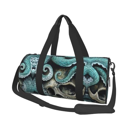 Reisetasche mit Totenkopf-Oktopus-Kunstdruck, stilvolle und funktionale Druck-Reisetasche, Schwarz , Einheitsgröße von JUANYQME